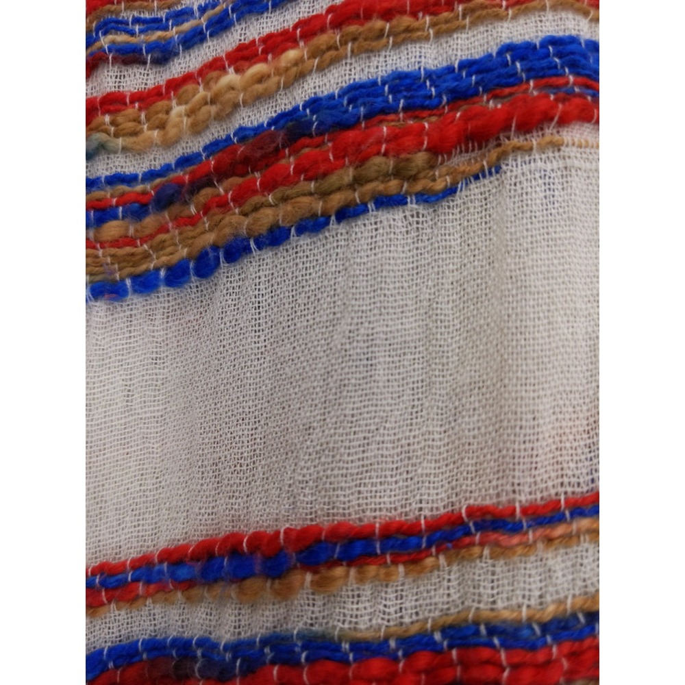 Dylan Gauze Poncho Top Women Medium White Multi Color Fringe Boho Stripe - Picture 5 of 10